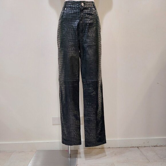 💋CHIC & SEXY💋VTG Genuine Leather Croc Embossed Straight-Cut Pants - Picture 7 of 15